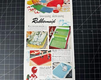 Publicité imprimée Rubbermaid pour rangements de cuisine, vintage, 1951 – Déco Mid-Century