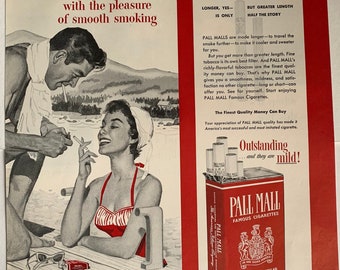 Vintage 1940s Pall Mall Cigarettes advertisement