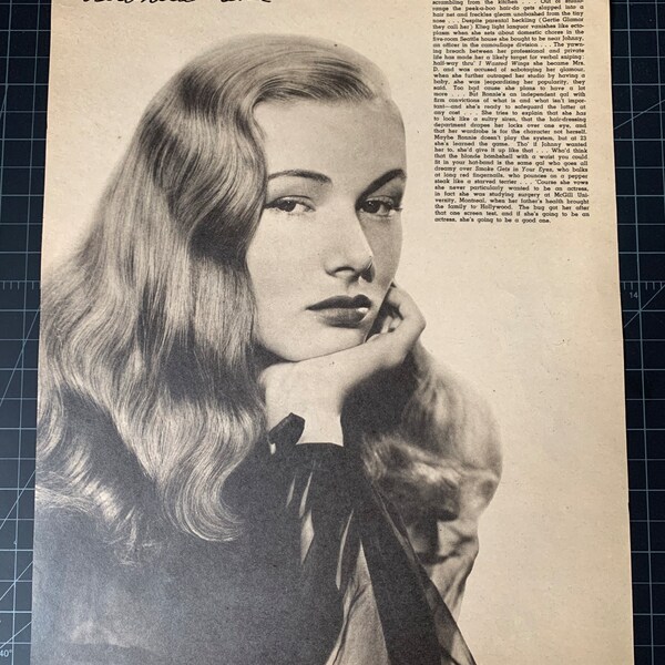 Vintage 1943 Veronica Lake Magazine Portrait & Bio