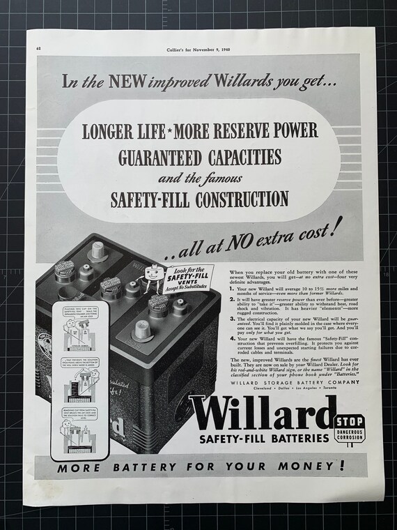 Vintage 1940 Willard Car Battery Print Ad Etsy