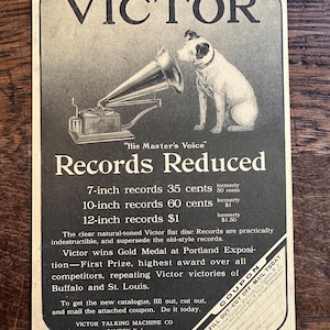 Rare Antique 1910s Victor Victrola “His Masters Voice” Print Ad