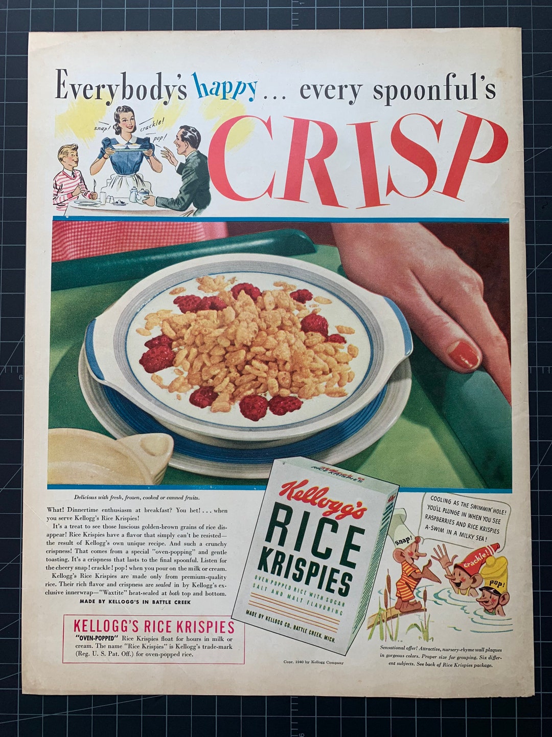 Vintage 1940 Rice Krispies Cereal Print Advertisement - Etsy