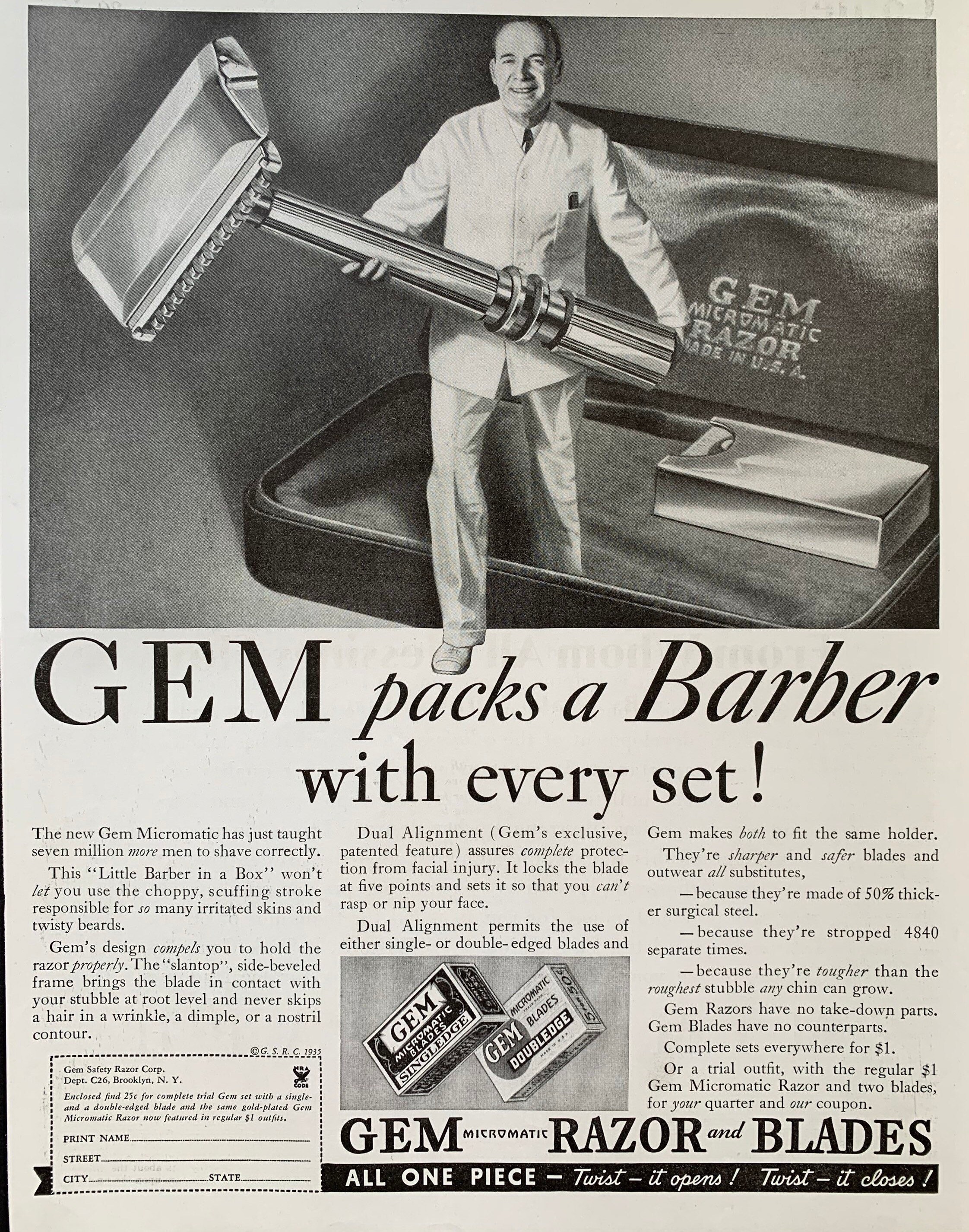 Vintage 1935 Gem Razor Blades Ad Etsy