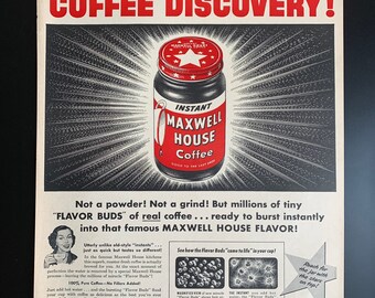 Vintage 1953 maxwell house instant coffee print advertisement