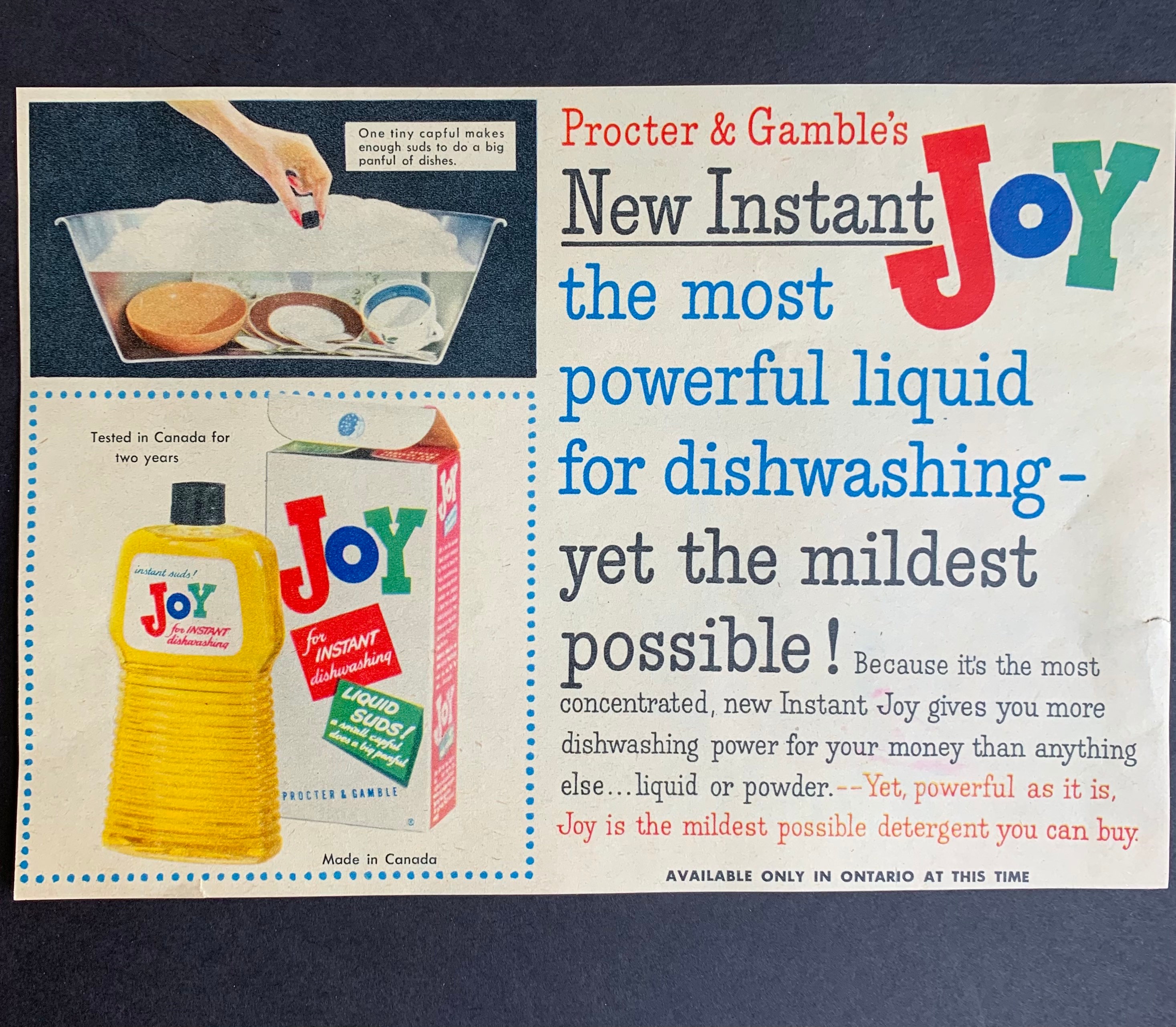 Vintage 1950s Joy Dish Detergent Print Ad Etsy UK