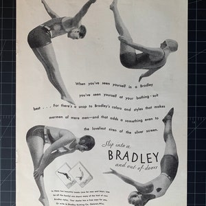 Vintage 1930 bradley swimsuits print ad