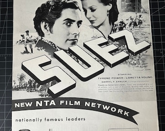 戦前 映画ポスター『スエズ』(1938年) タイロン・パワー 半裁 y126 1940年代のヴィンテージ映画「スエズ」のオリジナル雑誌広告