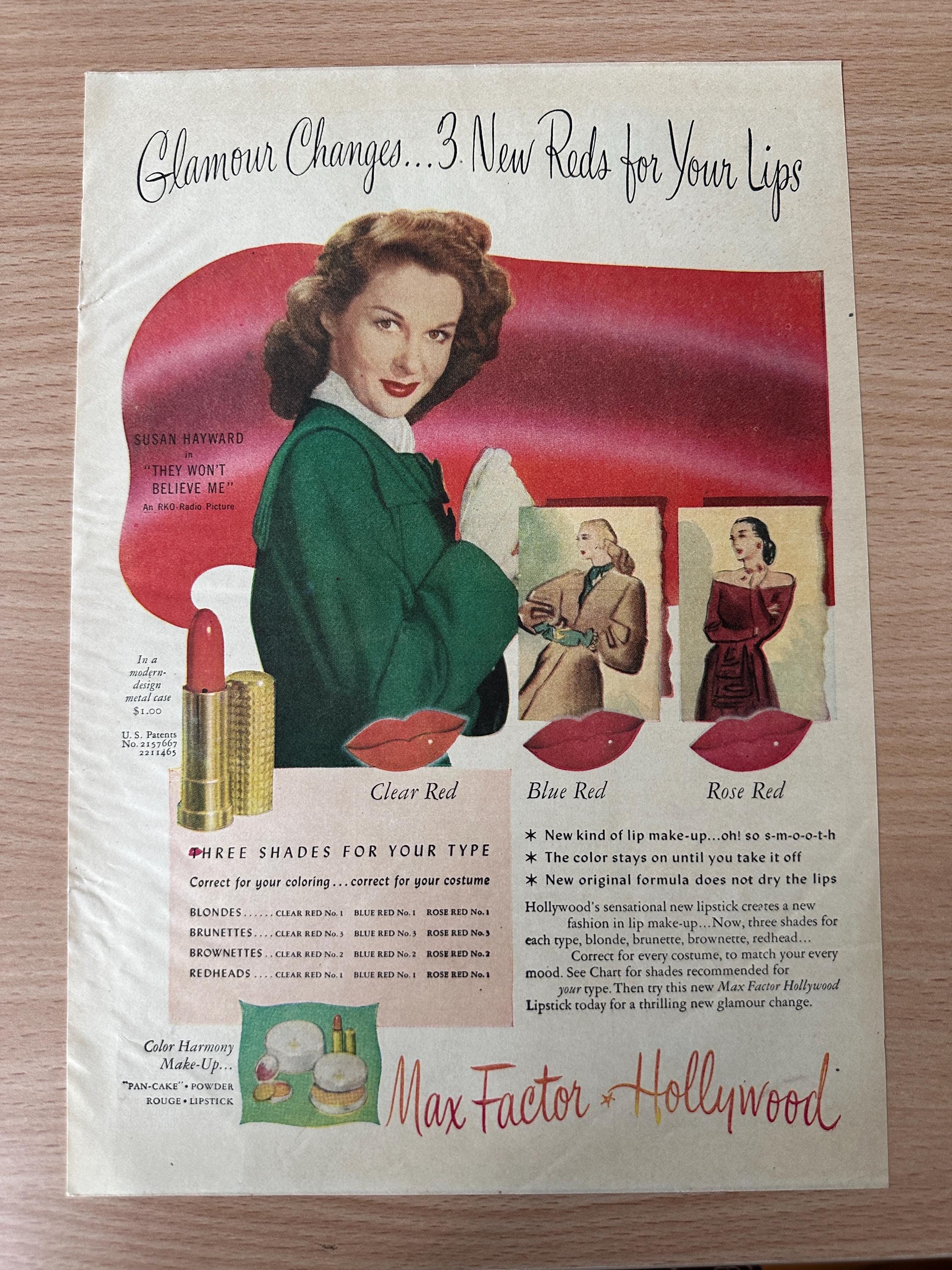 Vintage 1940s Max Factor Cosmetics Print Ad - Susan Hayward - Etsy
