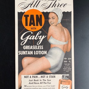 Vintage 1940s skol tanning lotion print advertisement retro gift decor