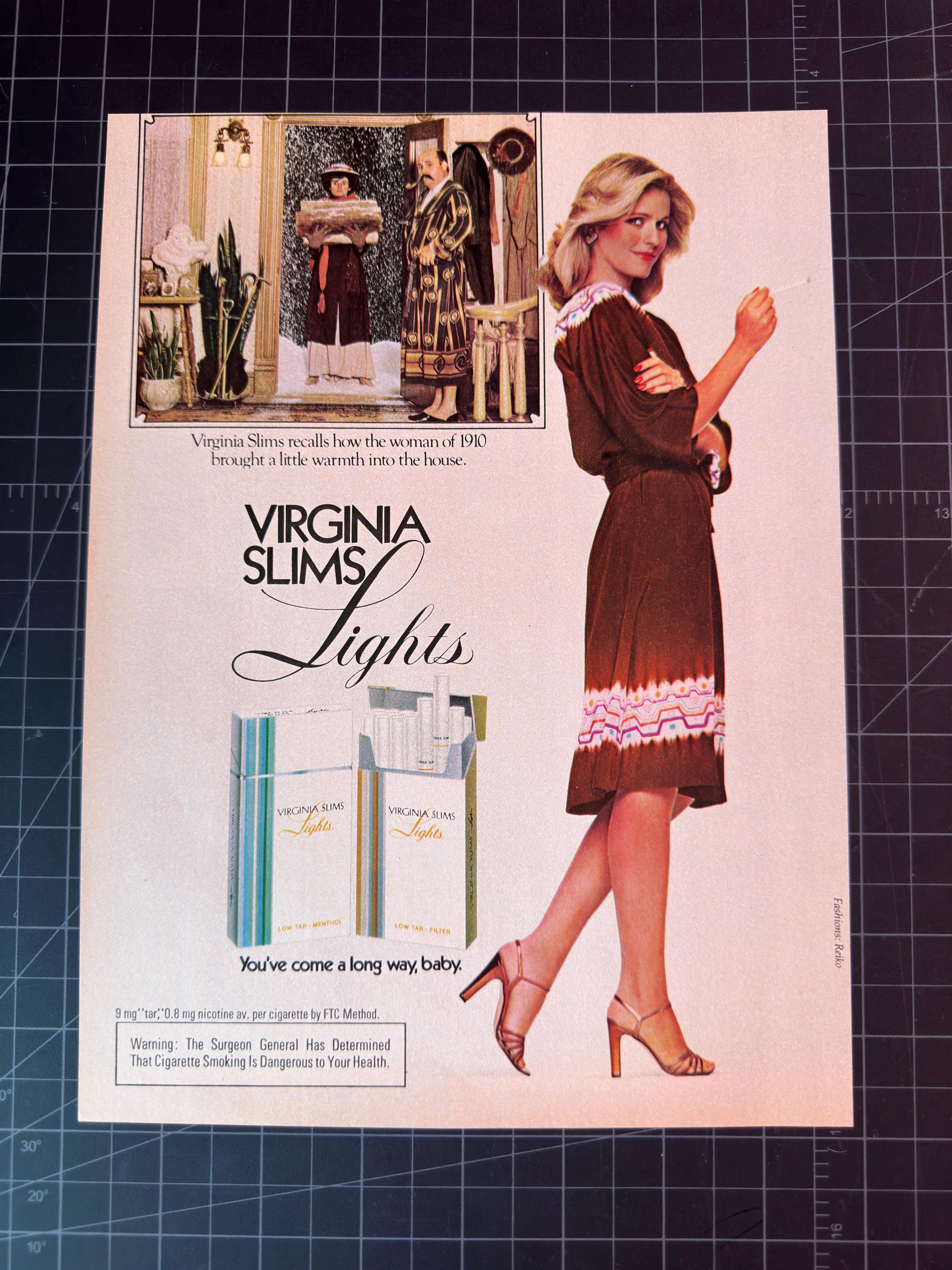 virginia cigarette brands 1970's SLIMS LIGHTS CIGARETTES 70's Woman DECORATIVE REPLICA METAL SIGN Virginia Slims - Wikipedia