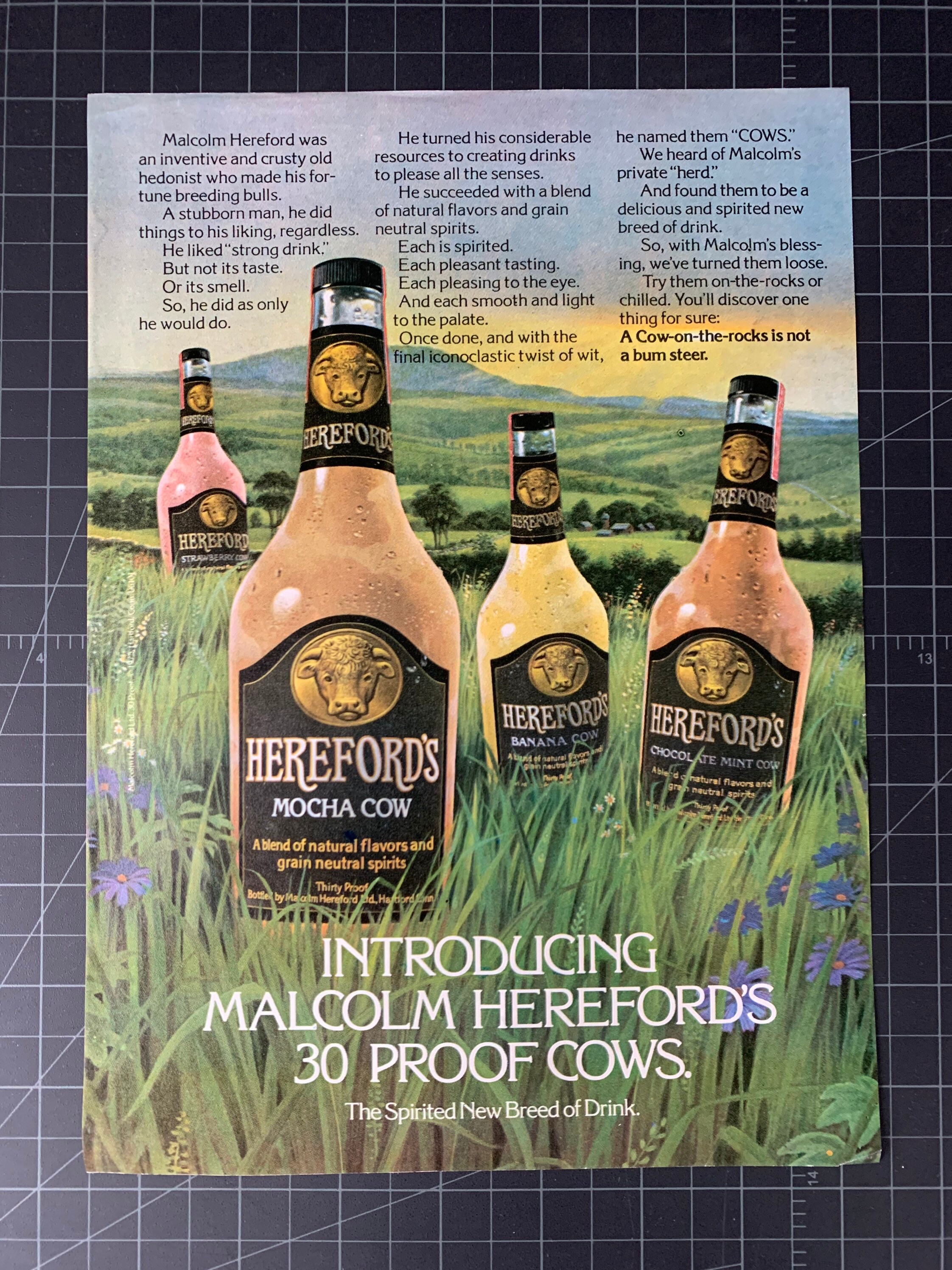 Vintage 1980s Hereford’s Liqueur Print advertisement