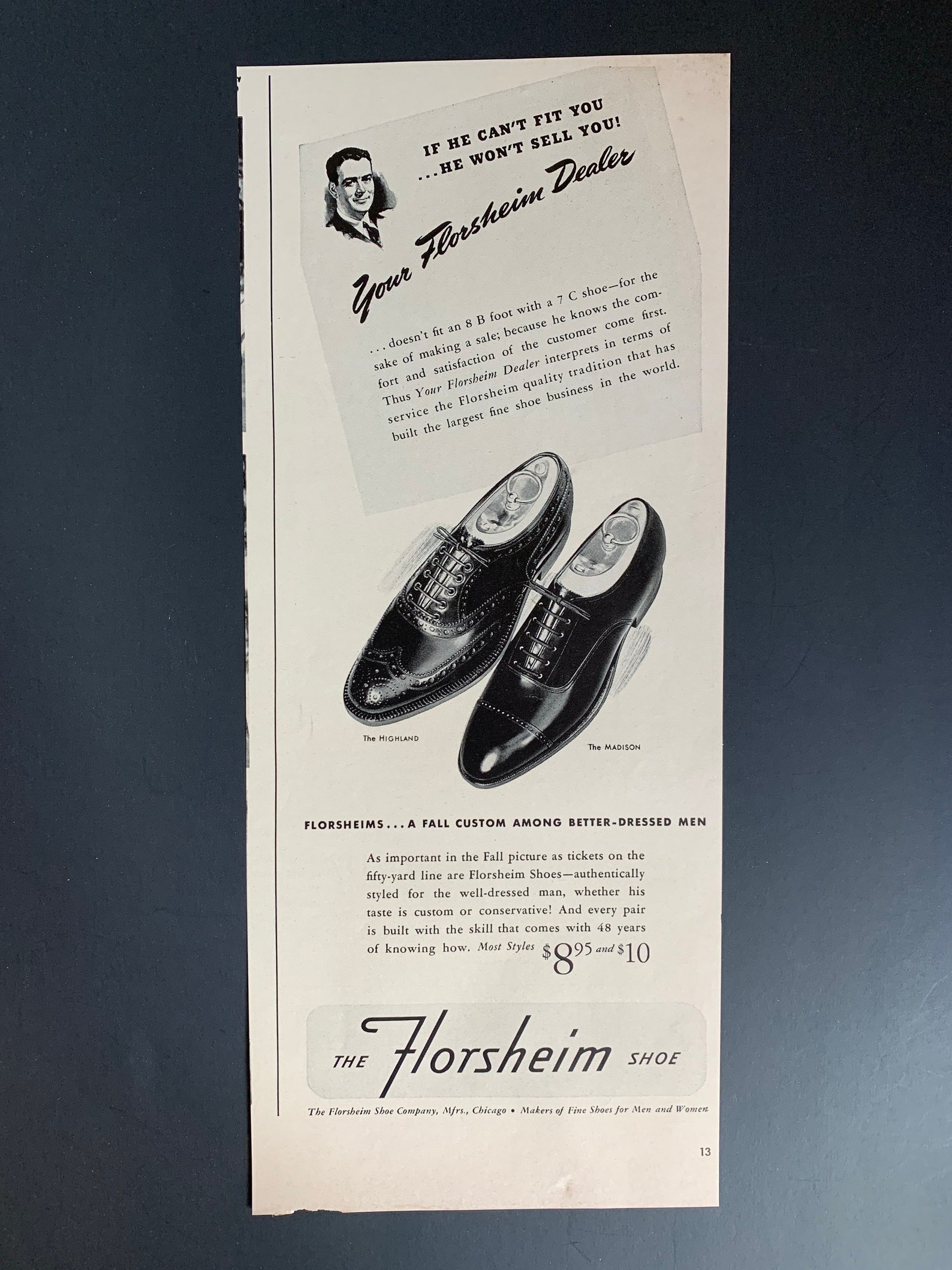 Vintage 1940s Florsheim Shoes Ad | Etsy