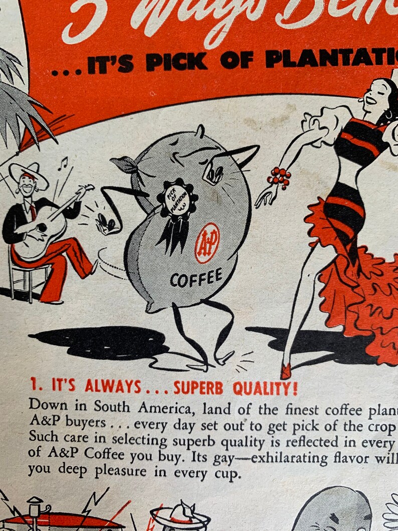 Eight O\u2019 Clock Coffee Ad Vintage 1945 A/&P Coffee