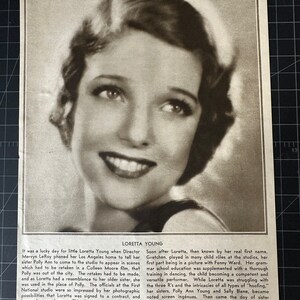 Vintage 1930er Jahre Loretta Young Portrait Seite
