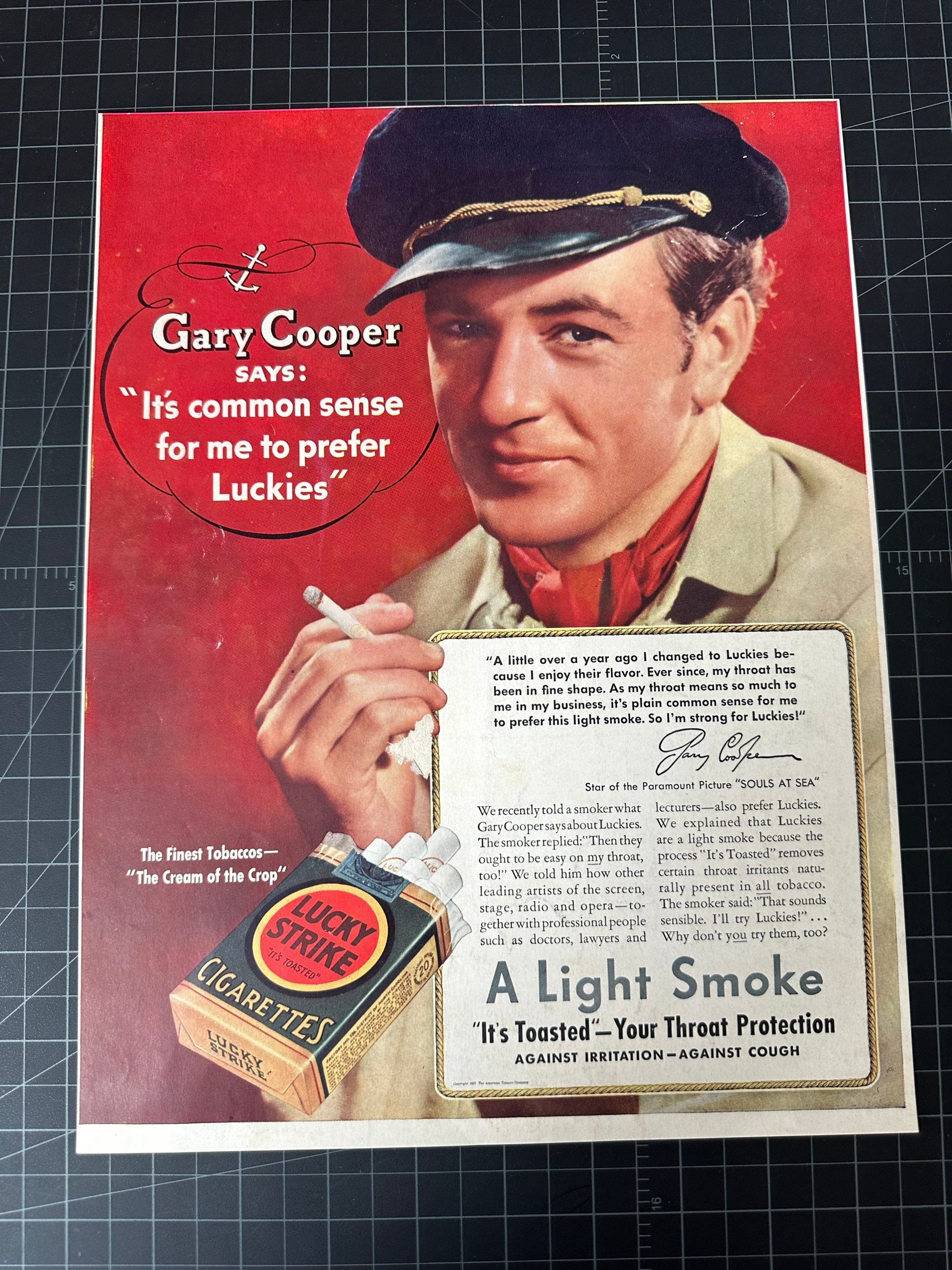 Rare vintage 1930s lucky strike print ad - gary coopervintage