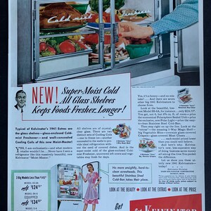 Foodarama 1960/'s Decor Great to Frame. 1960 Kelvinator Refrigerator Vintage Ad Advertising Art Retro Refrigerator Cows Farm Field