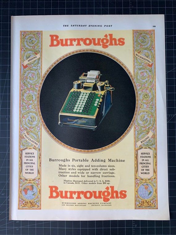 Rare Vintage 1928 Burroughs Adding Machine Print Ad William - Etsy Australia