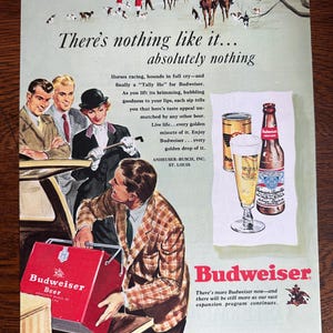 Reklama piwa Budweiser z lat 40. XX wieku w wersji drukowanej