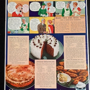 Vintage 1936 Crisco Shortening Cake Baking Print advertisement retro gift decor