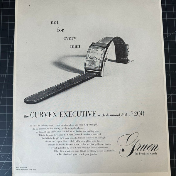 Vintage 1950s gruen curvex watches print ad
