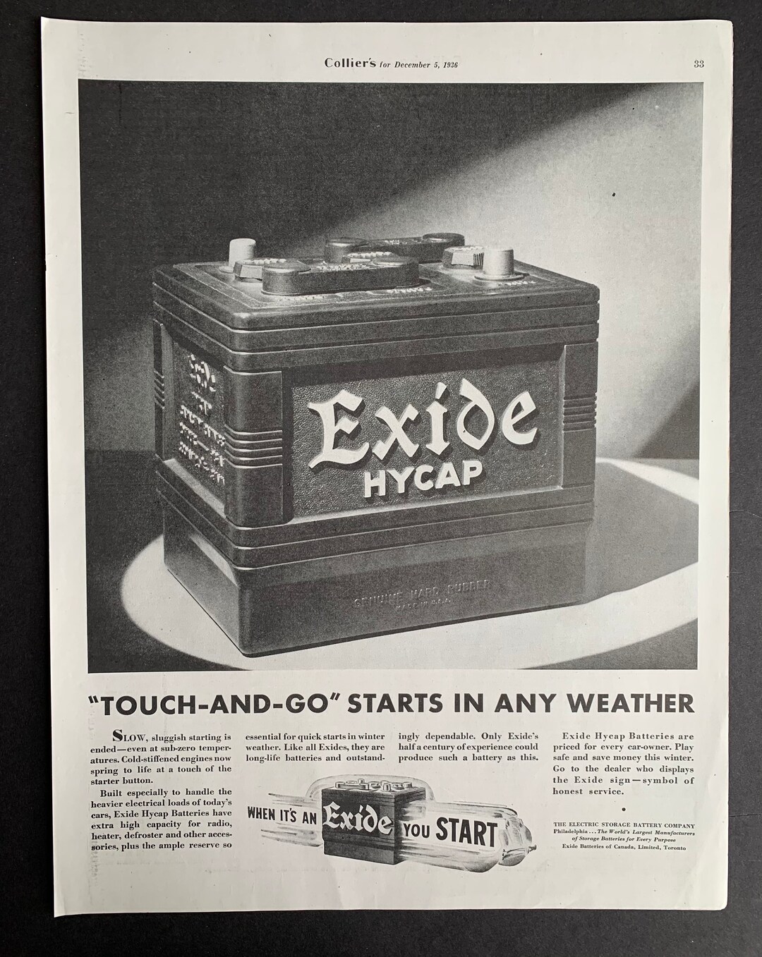 Vintage 1936 Exide Car Battery Original Advertisement - Etsy