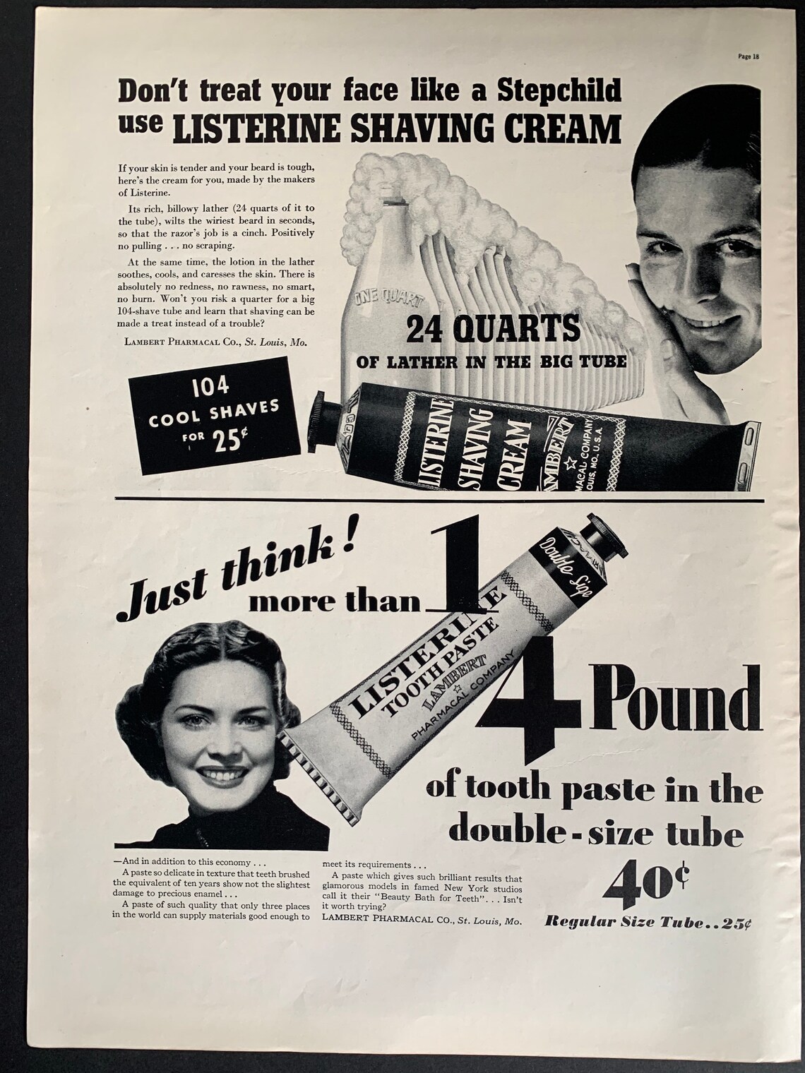 Vintage 1937 Listerine Tooth Paste/Shaving Cream Ad Etsy