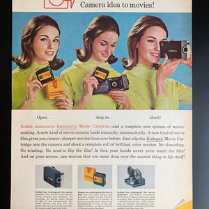 Vintage 1965 kodak instamatic movie camera print advertisement