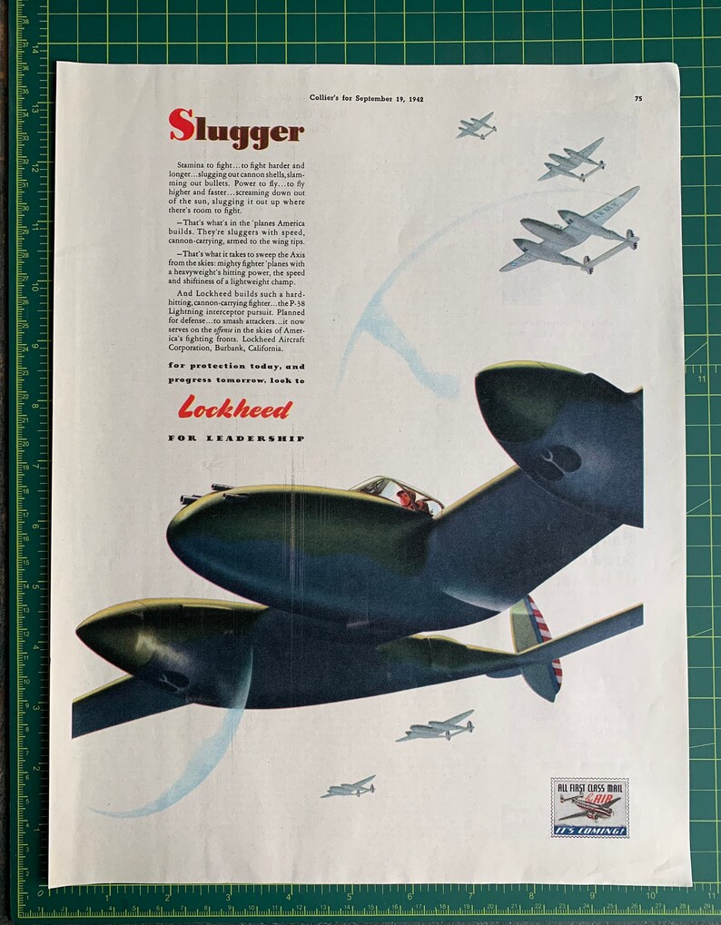 Vintage 1942 Lockheed Aircraft World War Two Print Ad