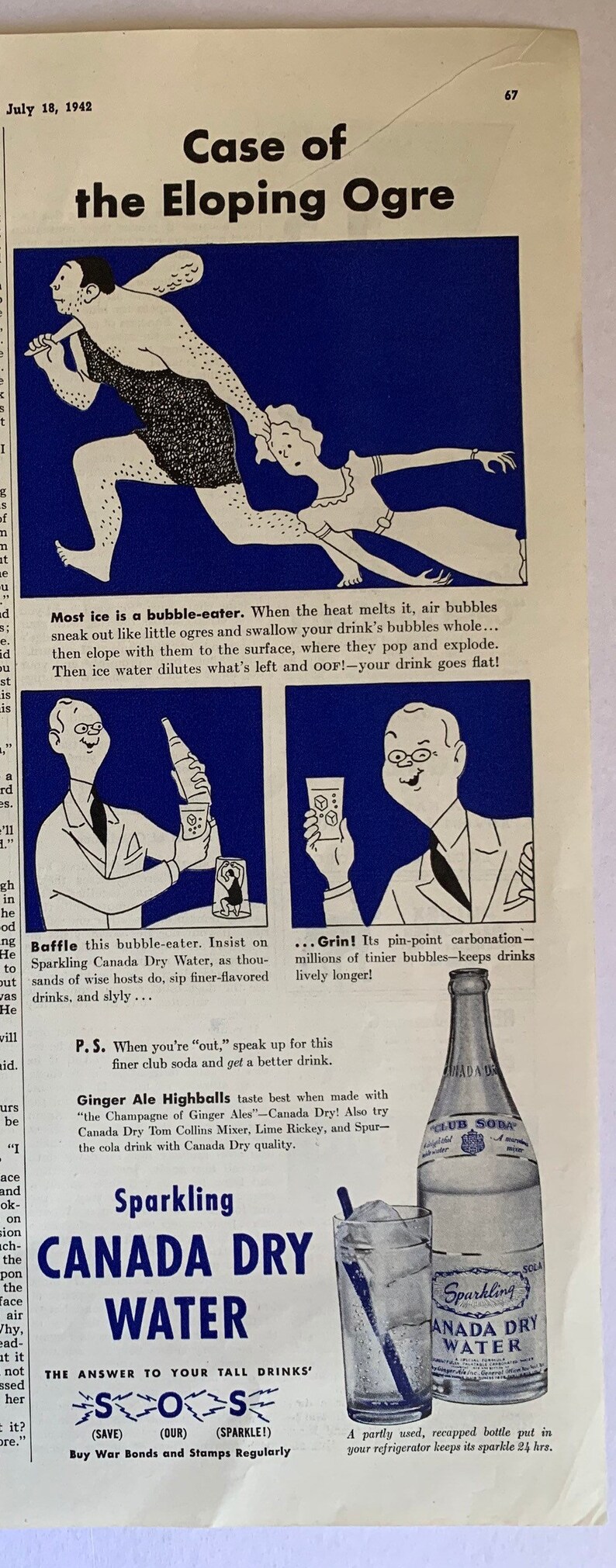 Vintage 1940s Canada Dry Sparkling Water Alcohol Mixer Ad Etsy