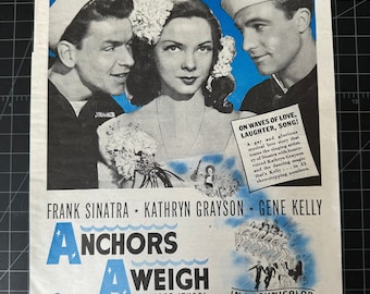 Vintage 1940s “anchors away” film print ad - frank sinatra - gene kelly