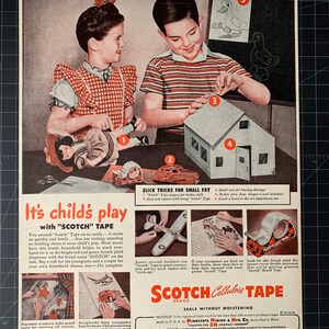 Anuncio impreso vintage de cinta adhesiva Scotch Tape de 1946