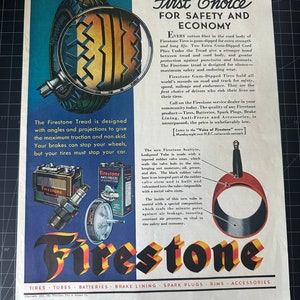 Anuncio impreso de neumáticos Firestone vintage de 1933
