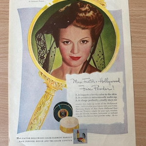 Vintage 1940s Max Factor Cosmetics Print Ad - Martha O’Driscoll