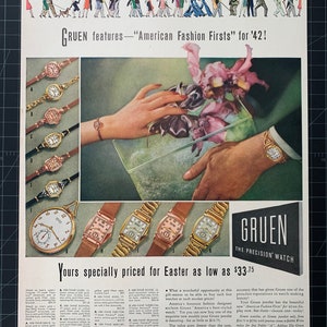 Vintage 1942 Gruen Watches Print advertisement