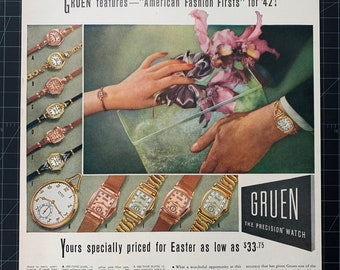 Vintage Gruen Watches uit 1942, originele advertentie