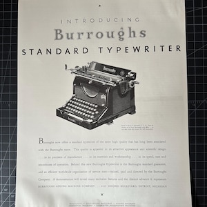 Vintage 1932 Burroughs Typewriter Print Ad - William Burroughs