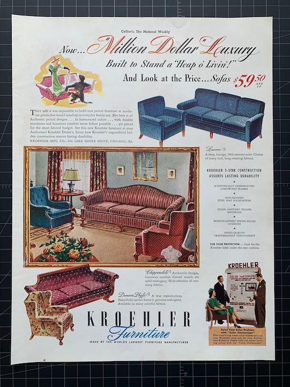 Vintage 1940 Kroehler Furniture Print Ad