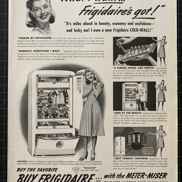Vintage 1941 frigidaire refrigerator print ad