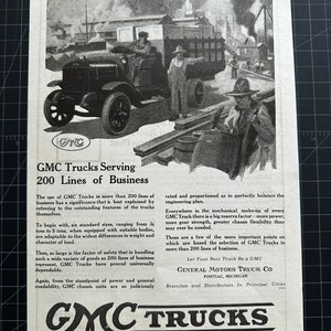 Rare vintage 1919 gmc trucks print advertisement