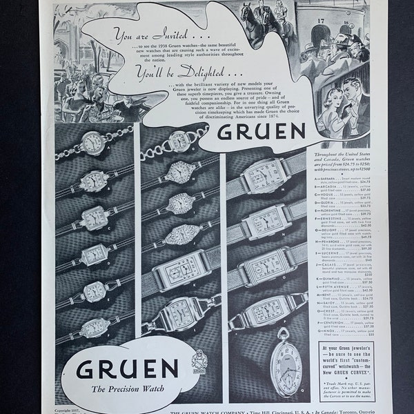 Vintage 1937 Gruen Watch Print Ad