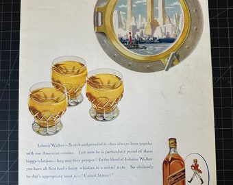 Anuncio impreso original del whisky Johnnie Walker de la década de 1930 en el Reino Unido