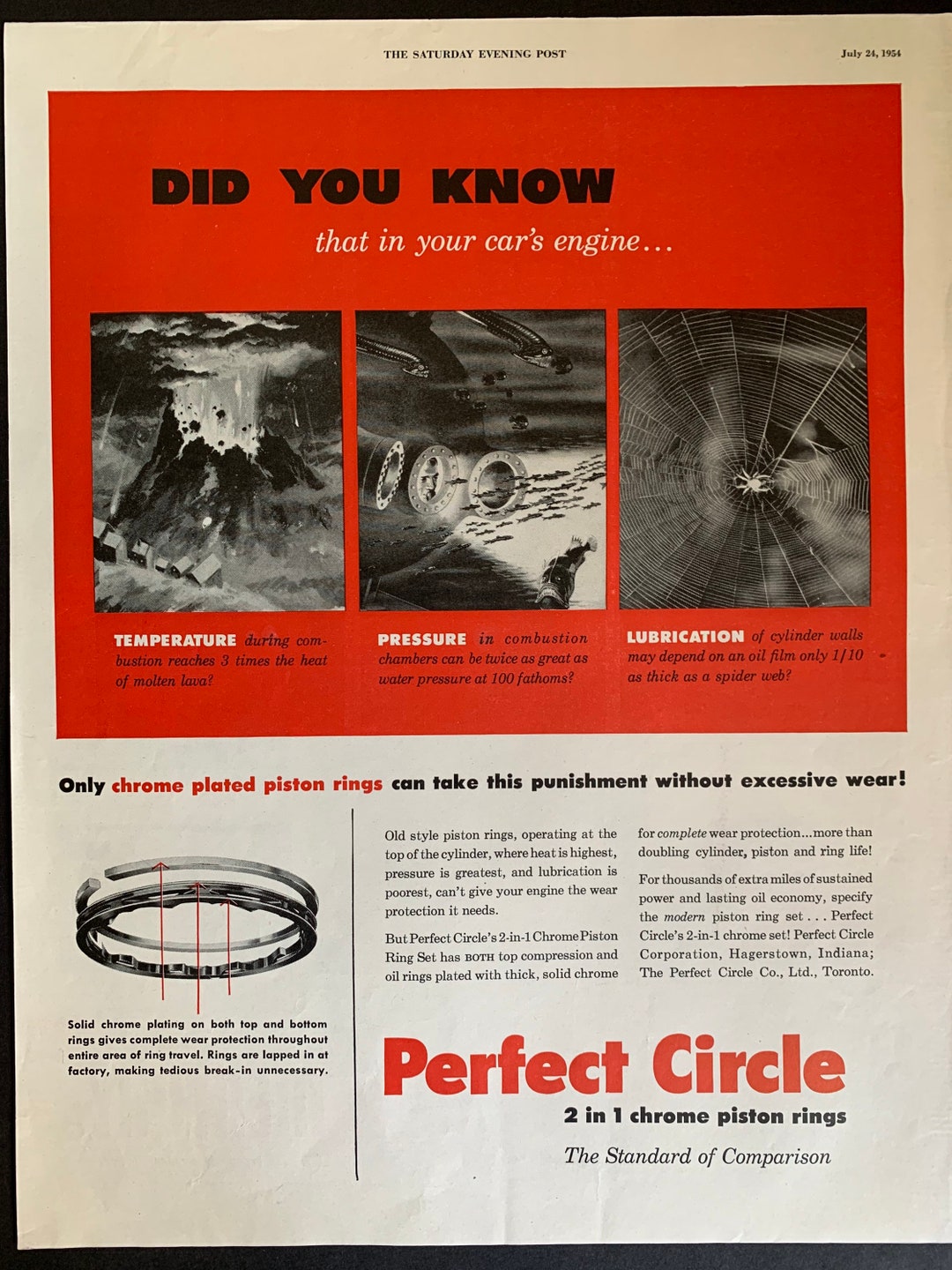 Vintage 1954 Perfect Circle Piston Rings Ad Etsy