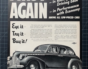 Vintage 1940 Chevrolet Original Print Ad - Etsy