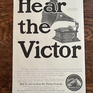 Rare Antique 1910s Victor Victrola Phonograph Print Ad