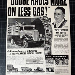 Publicité imprimée pour camion Dodge vintage des années 30