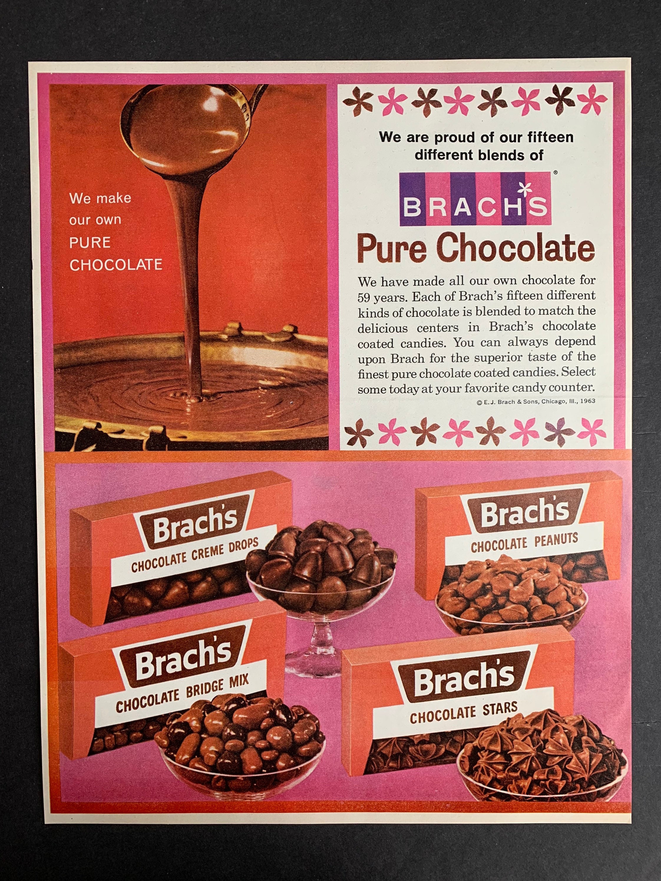 Vintage 1962 Brachs Chocolate Print Ad 