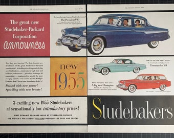 Vintage 1955 studebaker automobiles print ad