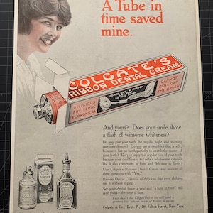 Antike Vintage Colgate Zahnpasta-Werbung aus den 1910er Jahren
