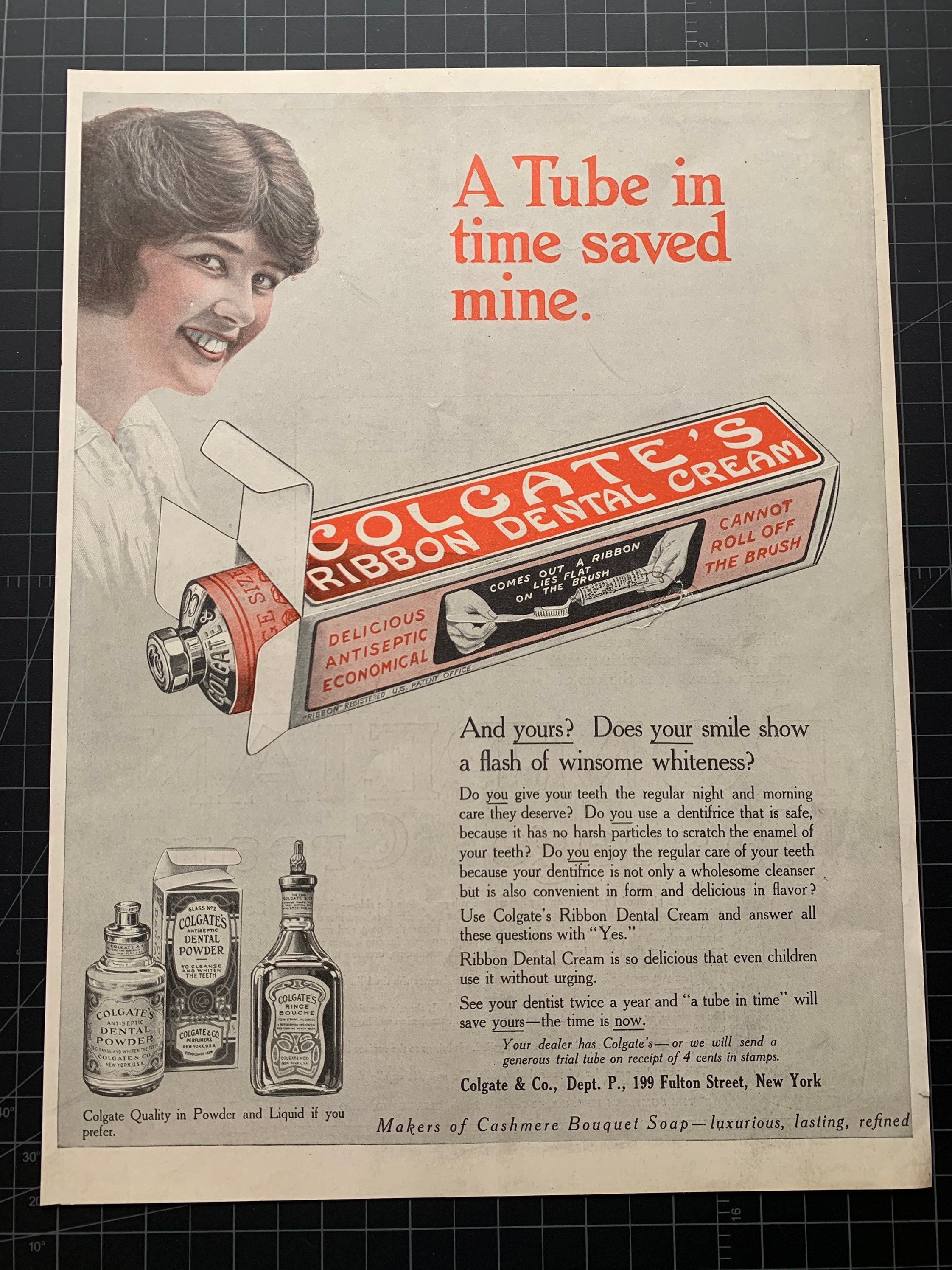 Antique Vintage 1910s Colgates Toothpaste Print Ad