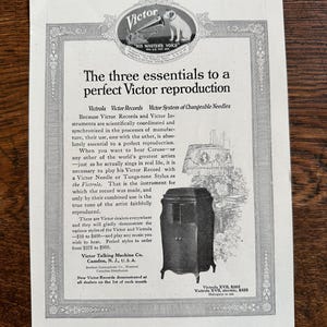 Rare Antique 1910s Victor Victrola Phonograph Print Ad